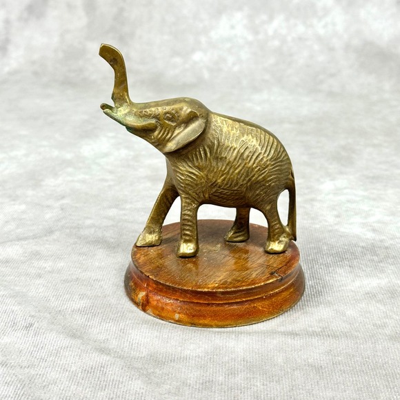 Other - Vintage Brass Elephant Figurine on Wooden Base Animal Collectible MCM Decor